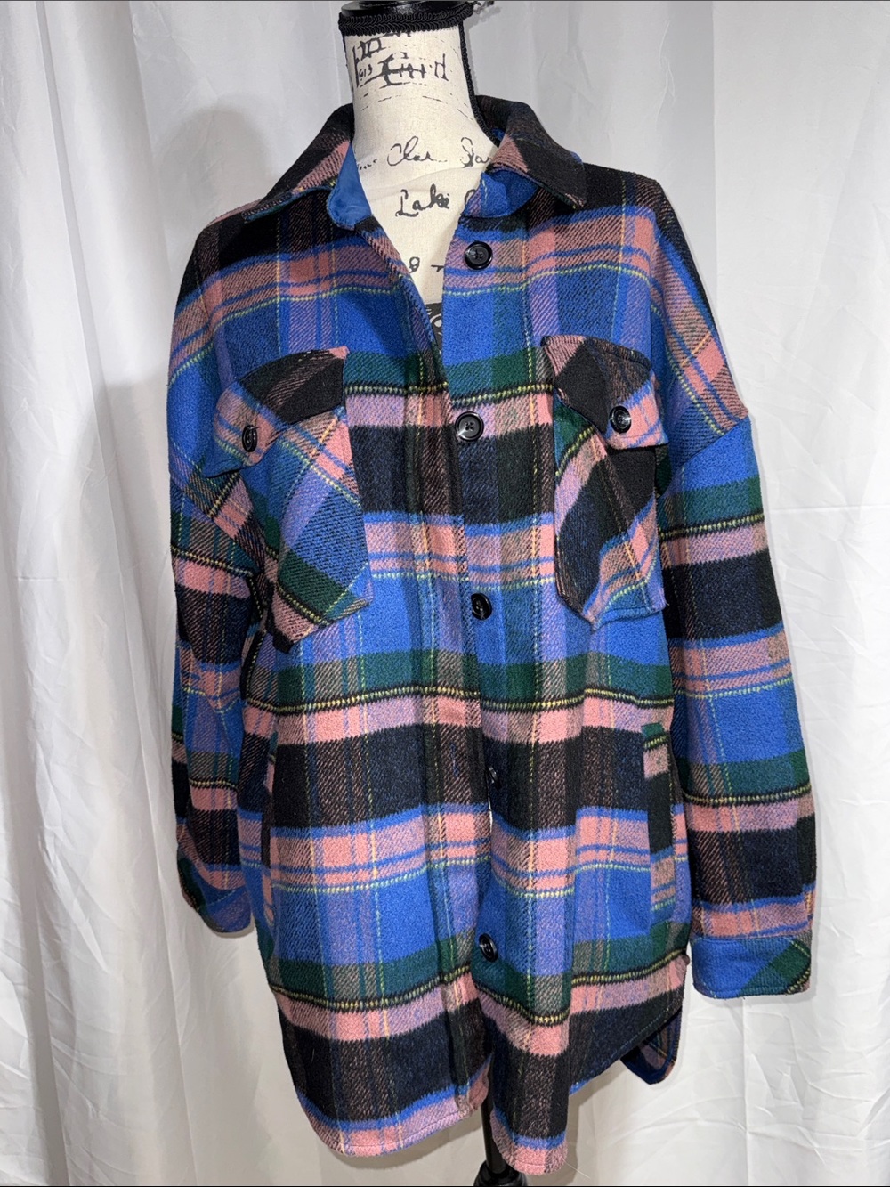 SO Plaid Utility Shacket Jacket - Blue, Pink, Green